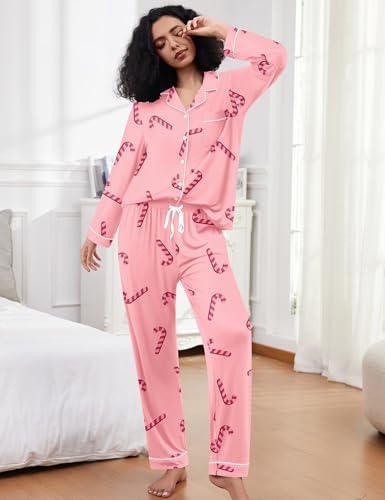 Image of SWOMOG Womens Pajamas Set Long Sleeve Sleepwear Button Down Nightwear Soft Cotton Pj Lounge Sets