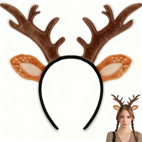 Maggidea Deer Antler Headband - Brown Reindeer Ear Headband 