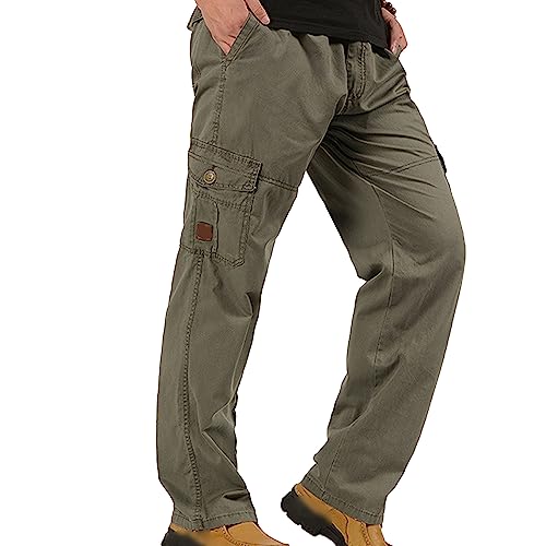 JEKE-DG Men's Elastic Waist Casual Cargo Pants Lightweight Work Trousers Relaxed Fit Workwear Pants with Pocket (Medium,Pitch Green)