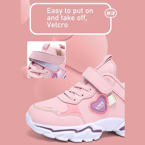 Girls Sneakers Light up Water Resistant Leather Athletic Shoes for Outdoor Play School Walking Everyday Wear4