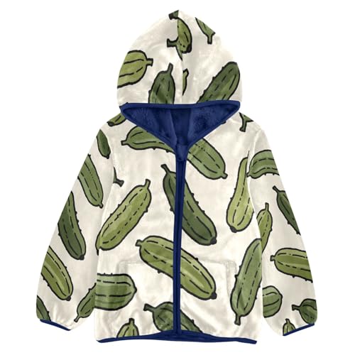 Cucumber Pattern Print on Fabric Toddler Fleece Jacket Girl Boys Hooded Fleece Jacket Coat Warm Outwear Zip-up 3-10T