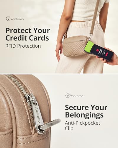 Image of Vantamo Crossbody Bags For Women 29.5 inch-55 inch Adjustable Strap, Extra Safe Purses for Women with RFID & Anti-Pickpocket Clip, PU Leather Shoulder Bag with Gift Box Included, Universal Stone Color