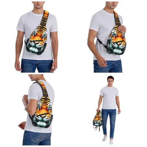Bolso Sling Cross Chest Little Fat Tiger Head negro miniatura 7