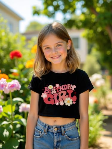 Image of Little Girls Crop Tops Cool Summer T-Shirt Crewneck Short Sleeve Fashion Tee Size 6-14