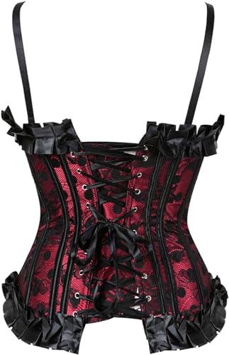 Image of Women's Lace up Gothic Jacquard Shoulder Straps Tank Overbust Shaper Corset Bustiers Top