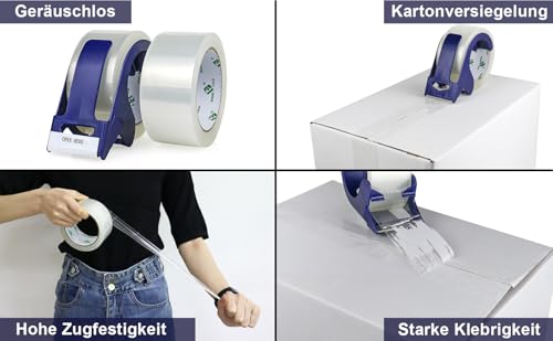 BOMEI PACK Paketklebeband Transparent, 48mmx66m Kein Geräusch Klebeband für Verpackungen, Umzug und Porto, 2er set Packband Transparent Rollen Ideal für Kartons und Paketbänder