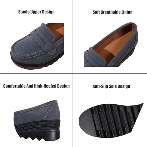 Image of Women's Retro Suede Casual Loafers Slip-On Comfort Wedge Walking Shoes Moccasin Lightweight Non-Slip Thick Sole Boat Shoes