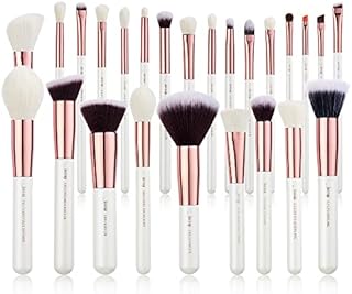 Jessup Brand 25pcs Professional Makeup Brush set Beauty Cosmetic Foundation Power Blushes eyelashes Lipstick Natural-Synthetic Hair Brushes set (Pearl White/Rose Gold)