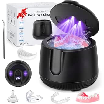 Ultrasonic Retainer Cleaner Machine 48kHz, Cordless Dental Pod Ultrasonic Jewelry Cleaner Portable with Digital Timer & 200ML for Denture Aligner Night Mouth Guard Braces Electrochemistry Accessories