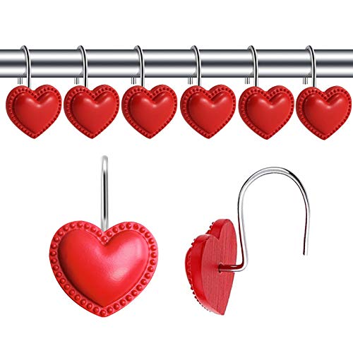 Gracelife Resin Lovely Heart Shape Shower Curtain Hooks Set Of 12 Solid Color Curtain Accessory Sweet Heart Anti-Rust Bathroom Decorative Hangers thumb #1