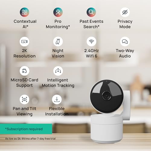 Luna Indoor Camera 360-Degree Pan/Tilt, Pet/Person/Vehicle AI Motion Detection, Plug-in, Night Vision, Two Way Audio, Cloud Storage, Wi-Fi Camera for Room Office Smart Home Security (White) - Thumbnail 2