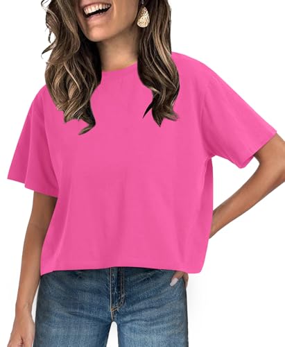Image of UNCLECAT Womens Short Sleeve Crop Tops Summer Basic Cropped T Shirts | Workout,Casual,Crew Neck Tee,Boxy Loose Fit,Cotton Trendy Clothes