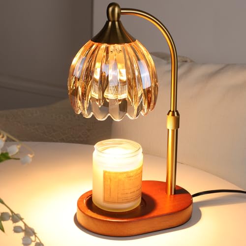 Image of Amber Tulip Wax Melt Warmer with Timer, Dimmable & Height Adjustable, Ideal for Jar Candles, Perfect Home Decor for Bedroom, Living Room, Office, Great Birthday Gifts for Women (2 Bulbs Included)