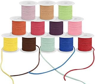 Curtzy Faux Suede Cord (12 Pack) - Each Spool is 3mm Thick and 3 Meters/3.3 Yards Long - Colourful Flat Lace Cord Rolls - Leather String for Jewellery Making, Bracelets, Necklaces, Beading, Crafts