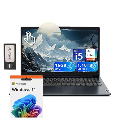 Image of Lenovo IdeaPad 1i 15.6 inch FHD Touchscreen Laptop, Intel i5-1235U, 16GB RAM, 1.16TB Storage(1TB SSD+160GB Docking Station Set), Intel Iris Xe Graphics, Num Pad, Dolby Audio, Wi-Fi 6, Win 11, Abyss Blue