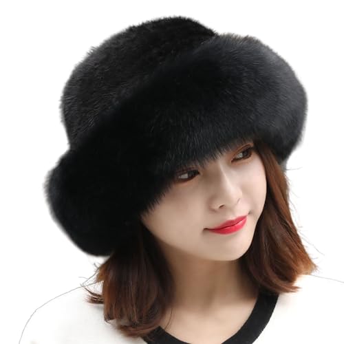 Hawtrytoa Women's Winter Furry Hat, Fashion Sweet and Cute Warm Thick Fisherman Hat Basin Hat (Black,M)