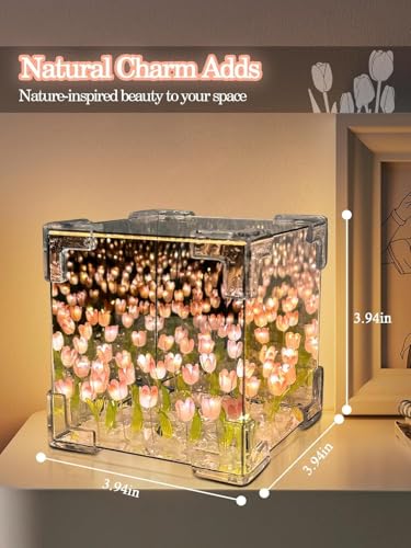Image of DIY Tulip Night Light LED Lamp, Glass Artificial Tulips Flower, Bedroom Table Lamp, 9 Flowers, Square, Children Girl Couple Friends Gift, Atmosphere Decoration Desk Ornament