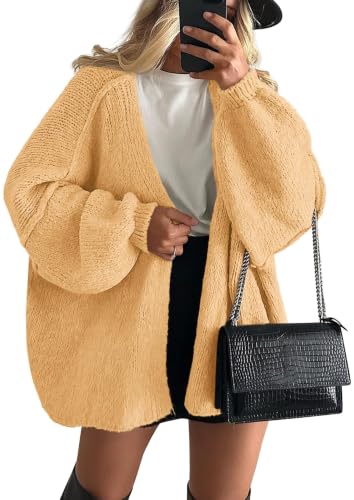 Image of PRETTYGARDEN Womens Oversized Cardigan Sweaters 2026 Fall Long Lantern Sleeve Knit Open Front Lightweight Sweater