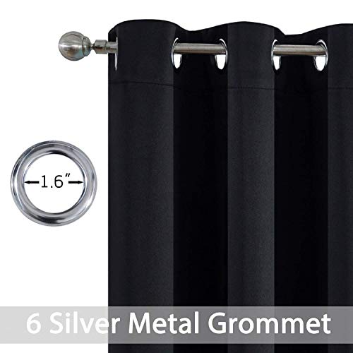 Yakamok Room Darkening Grommet Window Drapes Thermal Insulated Light Blocking Blackout Curtains for Bedroom(Black,38Wx63L,2 Panels)