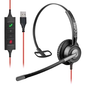 Callez USB Headset with Mic, Computer Headset with ENC Dual Noise Cancelling Microphone & MS Teams Call Button, Wired Mono Headphones for PC Laptop Mac Teams Zoom Home Office Work