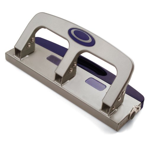 Officemate Deluxe Medium Duty 3-Hole Punch with Chip Drawer, Silver and Navy, 20-Sheet Capacity (90102)