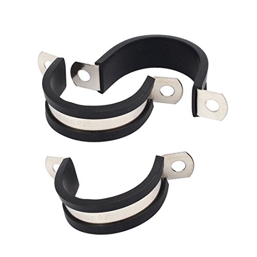 Aexit 35mm Dia Clamps EPDM Rubber Lined U Shaped Pipe Tube Wire Clamps Strap Clamps Clips 3pcs