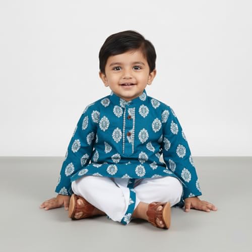 Image of Baby Ethnic Wear Festival Organic Cotton Soft and comfortable Dhoti Kurta Set Saraswati Puja Dress Panjabi for Kids Boy Girls