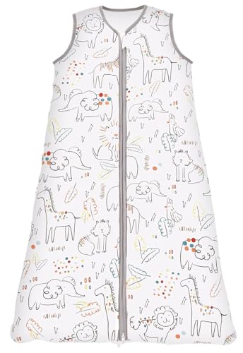 Chilsuessy Schlafsack Baby 2.5 Tog Winterschlafsack Babyschlafsack aus reine Baumwolle Winter Schlafanzug ohne Ärmel 70-130cm für Neugeborene und Kinder Fröhlicher Zoo 110cm/Baby Höhe 100-120cm