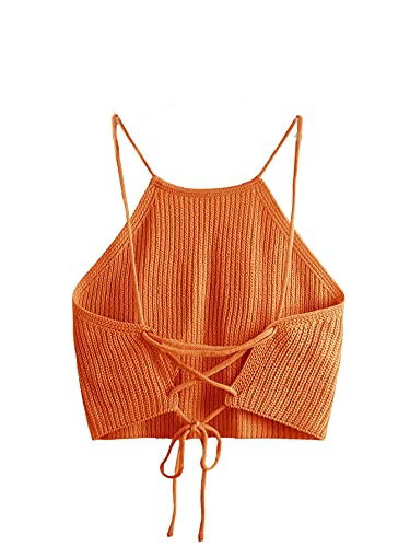 SweatyRocks Women's Sleeveless Space Dye Knit Camisole Criss Cross Backless Crop Top2