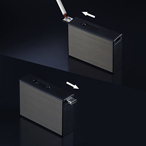 Cigarette Case With Lighters Full Pack 20Pcs Regular Cigarettes Box Rechargeable Windproof Flameless Electric Protable Lighter (Wolf) #TOP4