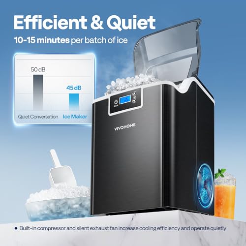 Image of VIVOHOME Nugget Ice Maker Countertop, Portable Pebble Ice Maker Machine with 44lbs /Day, Soft Chewable Pellet Ice Machine with Self-Cleaning, Scoop, 10 Ice Bags, for Home Kitchen, Party, RV, Camping