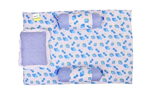 Image of Kwitchy New Born Bedding Combo of Baby Mattress with Net | Gaddi Set | Comforter (0-6 Months) Blue (4PCS Set)