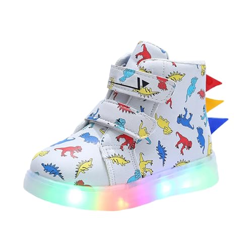 Generisch Zapatillas luminosas LED para niños con diseño de dinosaurio con cierre de correa, elegantes y ligeras, para niños activos, piel sintética resistente, Blanco, 28.5 EU
