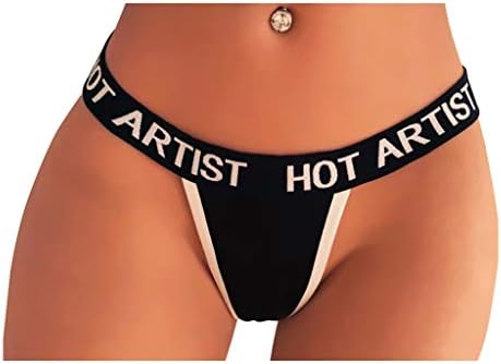 Sexy Lingerie for Women,Lethez Letter Print Wide Straps Underwear Briefs G-Strings T string Panties Thongs (M, Black)