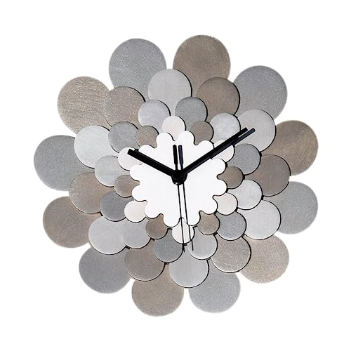 Ardeola 11.5 In Silver Floral Wall Clock, Birch Farmhouse Wall Deco & Art + Handmade Dahlia Silver Clock Medium (M) Size By Ardeola thumb #6