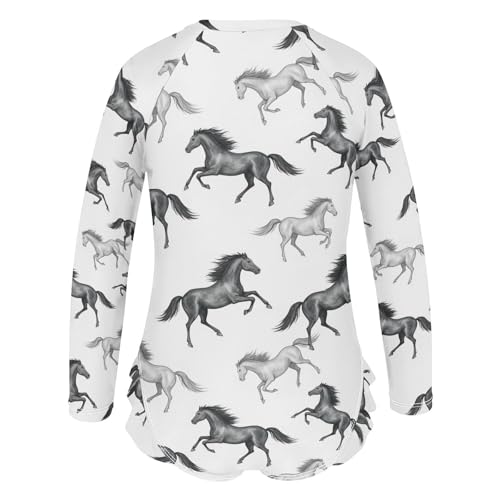 Horse Running Pattern Prints_1 Girls Rash Guard Swimsuits Long Sleeve One Pieces Bathing Suit UPF 50+ Zipper Swimwear3