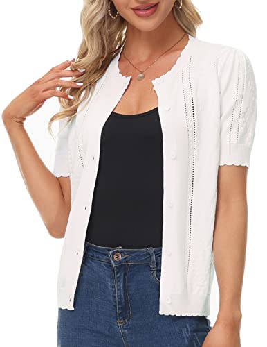 Summer Cardigan For Women Lightweight Short Sleeve Bolero Jacket For Dress Vintage Shrug Sweater White Xl #TOP1