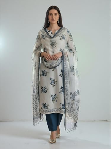 Image of Eddika Women's Bagru Hand Block Printed Pure Cotton Unstitched Suit Material with Kota Doria Dupatta | Traditional Ethnic Dress Material for Kurta, Salwar & Palazzo Set