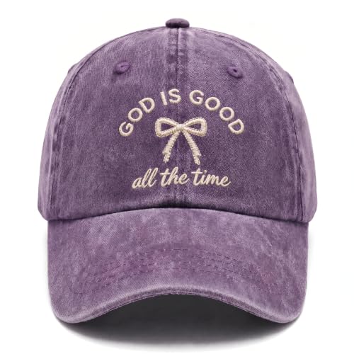 God Is Good Bow Embroided Baseball Cap Washed Vintage Trucker Hat for Women
