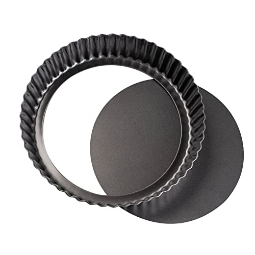 Deep Dish Quiche Pan, 11” x 2” Tall Pie Pan Deep Tart Pan with Removable Bottom, Nonstick Large Fluted Tart Mold Loose Base Round Deep Pizza Pan for Baking Easter Pie - Image 3