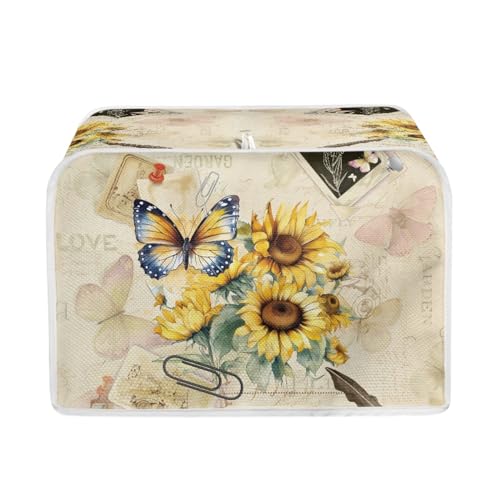 TOADDMOS Toaster Dust Cover, Sunflower with Butterfly Universal Toaster Dust Storage Bag for 4 Slice Bread Toaster, Small Appliance Cover