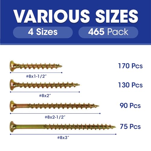 T.K.Excellent DSS6880-010 Wood Interior Construction Screw Coarse Thread Phillips Drive Bugle Head Yellow Zinc Drywall Screw Assortment Kit,465 Pieces thumb #2