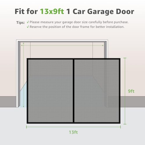 Image of Garage Door Screen for 2 Car, 13x9 ft Magnetic Closure Fiberglass Mesh Net