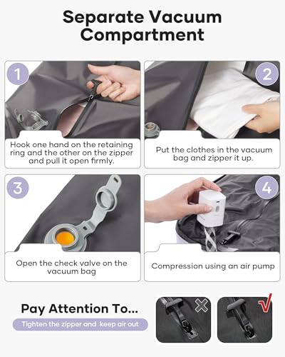 Image of winspansy Vacuum Backpack Travel with Pump Carry on Luggage Flight Approved Essentials Personal Item Travel Bag with Vacuum System Waterproof Compression Backpack for Women Men Mochila de Viaje Purple