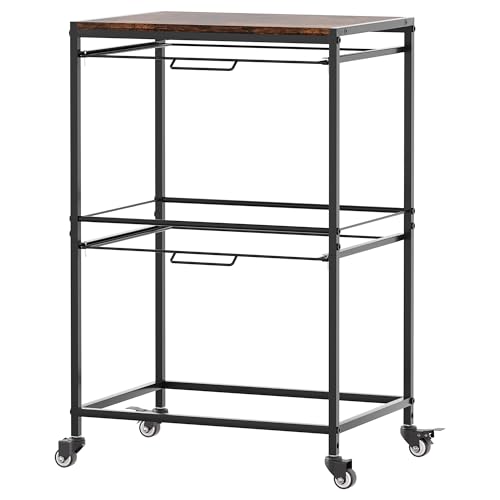 EasyPAG Rolling Hanging File Folder Cart, 2 Tier Metal Pull-Out File Rack for Letter and Legal Size Folders, Portable Filing Cart for Office Home, Black - Thumbnail 2