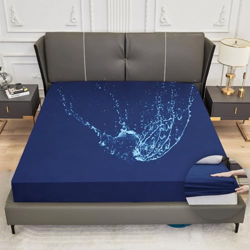 Arcona Matratzenschoner 180x200, Wasserdicht und Atmungsaktiv, Spannbettlaken Stil mit 30cm Tiefe, Nässeschutz Waschbar, Dunkelblau – Ansicht 2