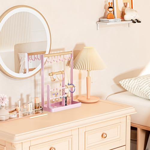 ProCase Cute Jewelry Stand, Aesthetic Jewelry Organizer for Dresser Vanity, Jewelry Holder Display for Necklaces Earrings, Gifts for Teen Girls Women, Bedroom Dorm Decor -Medium, Pink by ProCase - Used condition - Image 8