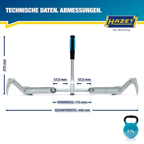 Foto von HAZET Balken-Zuggerät 1774-1 I Spannweg: 115 mm, Gesamtbreite: 440 mm, Knarrenlänge: 275 mm, Trapezgewinde TR 16 x 5 I zum Spannen, Ziehen und Zusammenpressen von Hölzern
