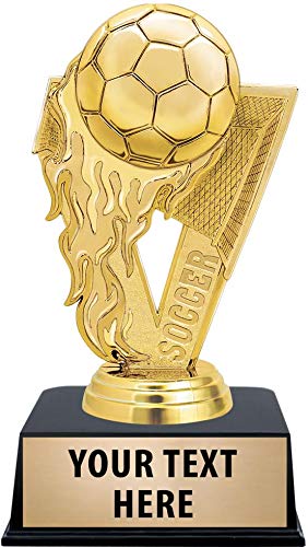 Crown Awards Soccer Trophies with Custom Engraving, 6" Personalized Gold Fireball Soccer Trophy On Black Base 1 Pack