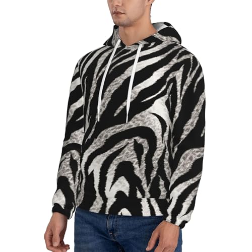 Men's Fleece Pullover Hoodie Long Sleeve Hooded Black and white zebra print Sweatshirt Casual Shirts With Pockets X-Large3